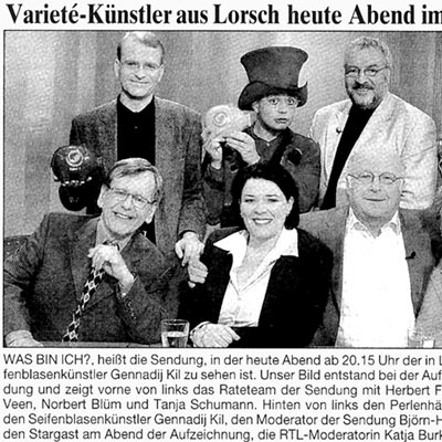 Varieté-Künstler aus Lorsch heute Abend im Fernsehen